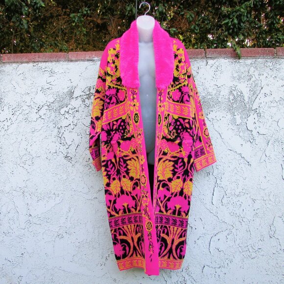 Vertigo Paris floral bloom & plush shawl collar duster coat L - Picture 6 of 9